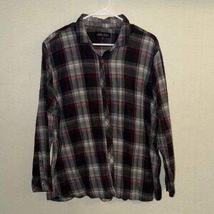 Plaid Long-Sleeve Button-Down Shirt in Black, Gray & Red